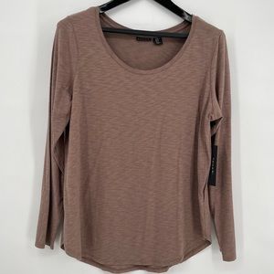TAHARI Cotton/Modal Slub stretch knit long sleeve top XL RN 59478 NEW Rosy Brown